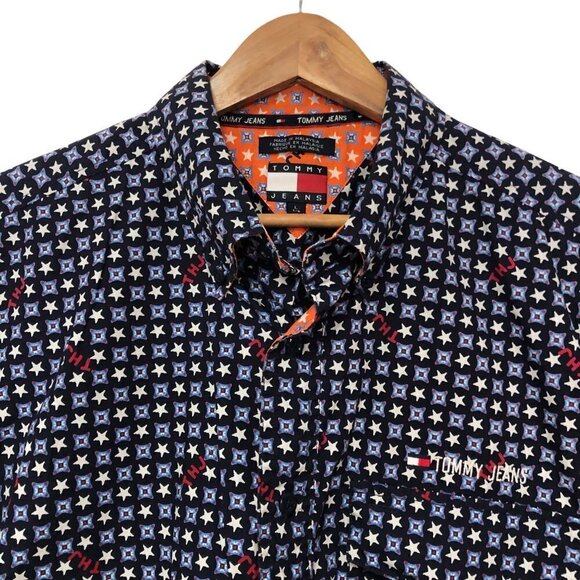 Vintage Y2K Tommy Hilfiger All Over Stars Long Sleeve Button Down Shirt Size L - Picture 2 of 9